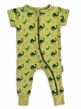 Parade Green Dino Zip-Front Baby One-Piece Bodysuit